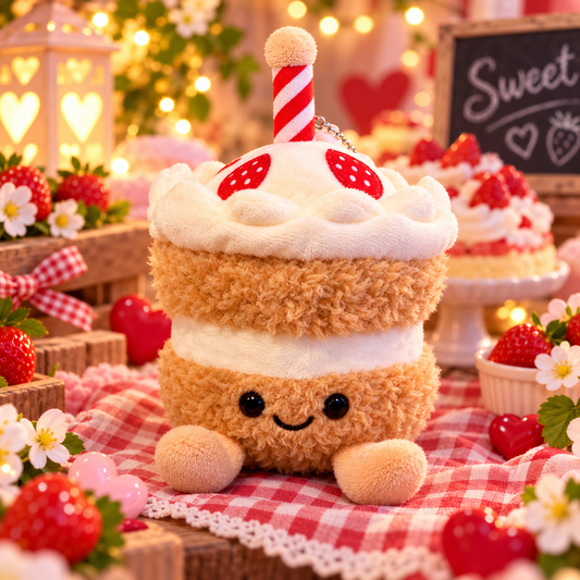 Peluche gâteau anniversaire marron ( porte clés )