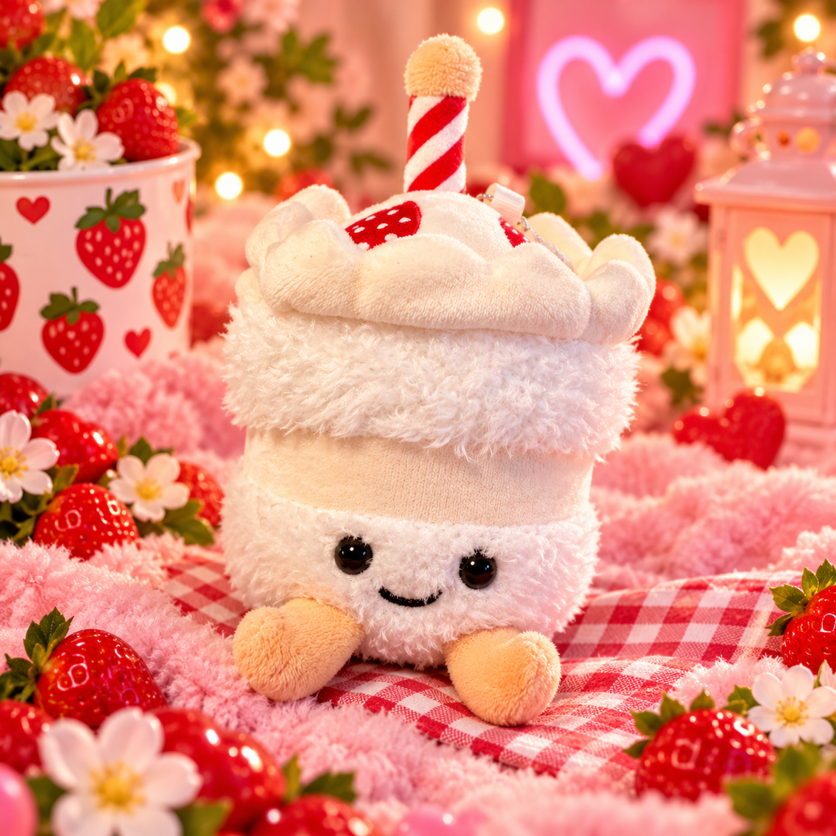 Peluche gâteau anniversaire blanche ( porte clés )